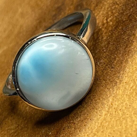Larimar S925 sterling silver adjustable ring 10mm natural stone crystal NEW - Picture 1 of 14